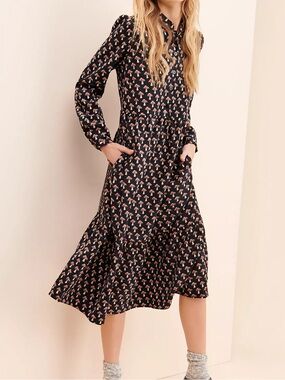Louche Macha Mushroom Midi Dress Charcoal Grey Cottagecore Size 6